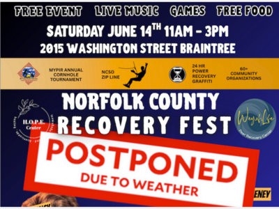Weekend Weather Forces Rescheduling of Norfolk County's July 14th Recovery Fest