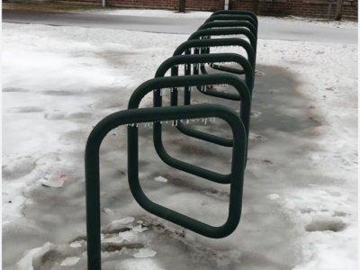 Photo from Friday, February 4, 2022: Ice-glazed bike rack